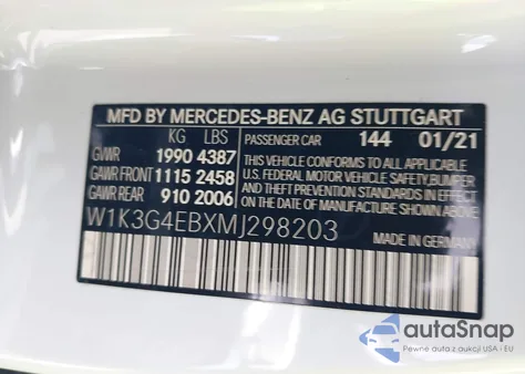 2021 Mercedes-Benz A 220 из США, поврежденный, VIN W1K3G4EBXMJ298203